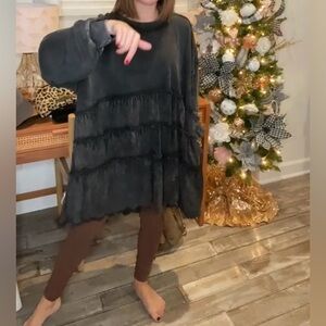 NEW Oli & Hali Black Mineral Washed Tiered Sweatshirt Tunic or Dress Size L/XL